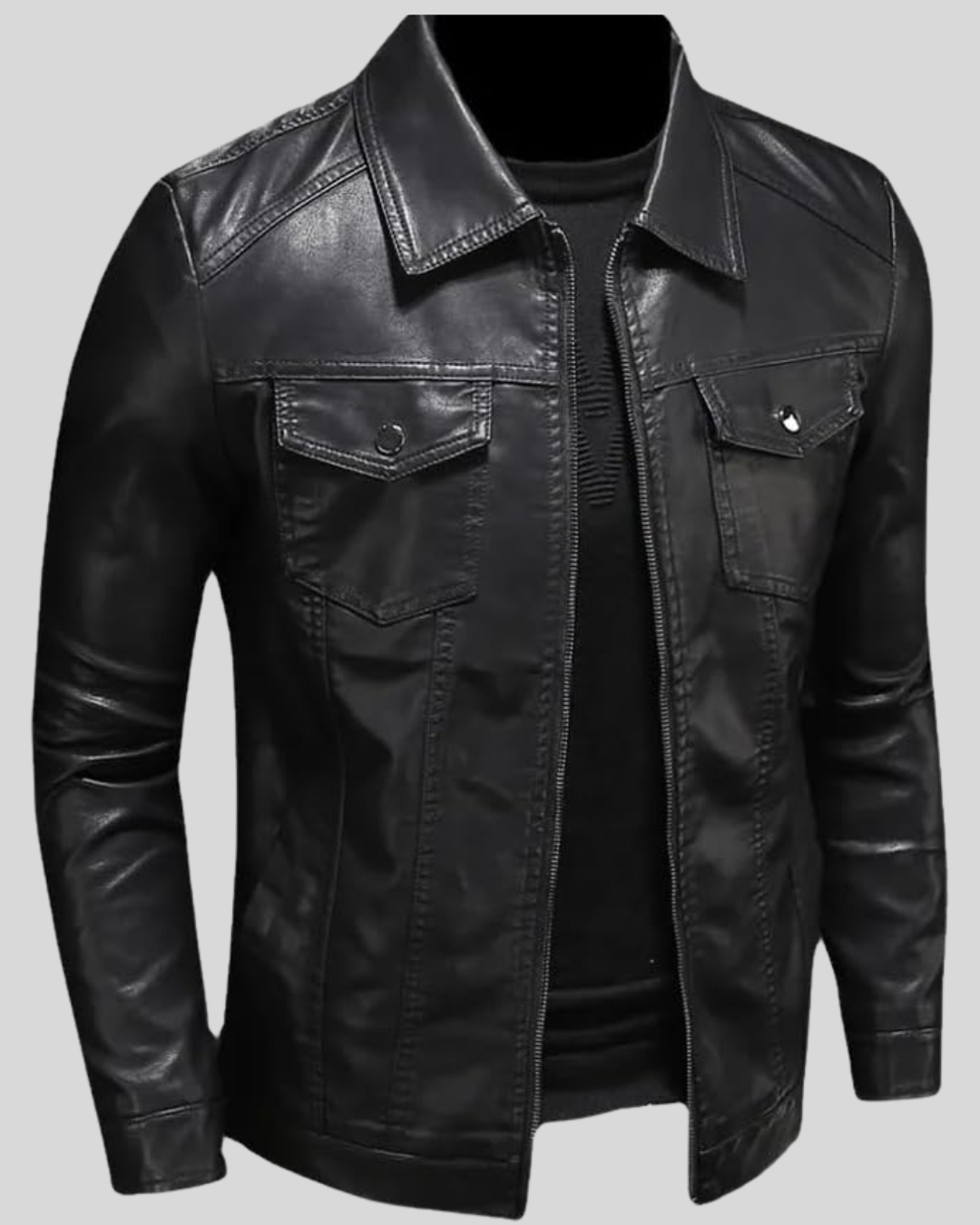 Chaqueta de Piel con Solapa para Hombre®