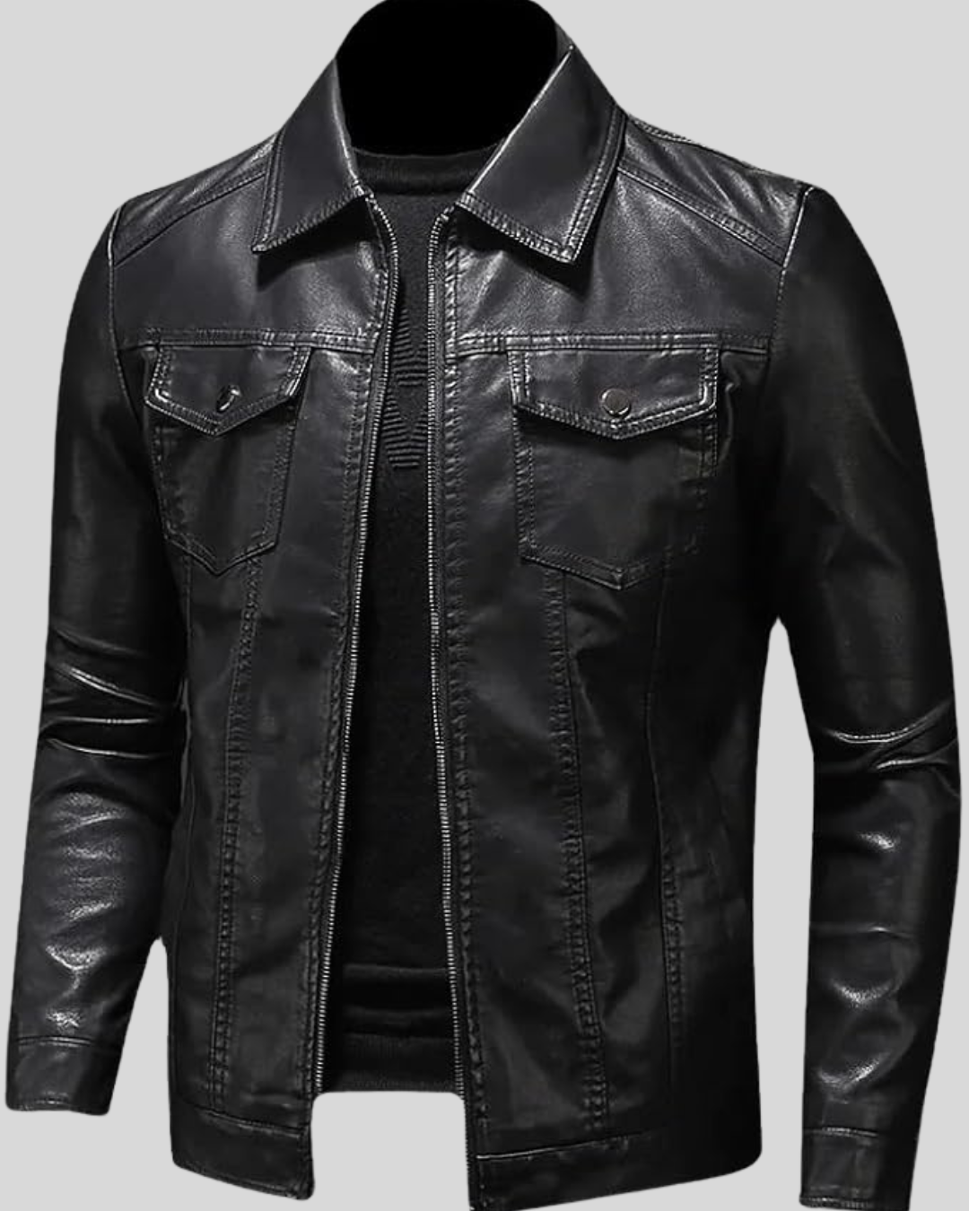 Chaqueta de Piel con Solapa para Hombre®