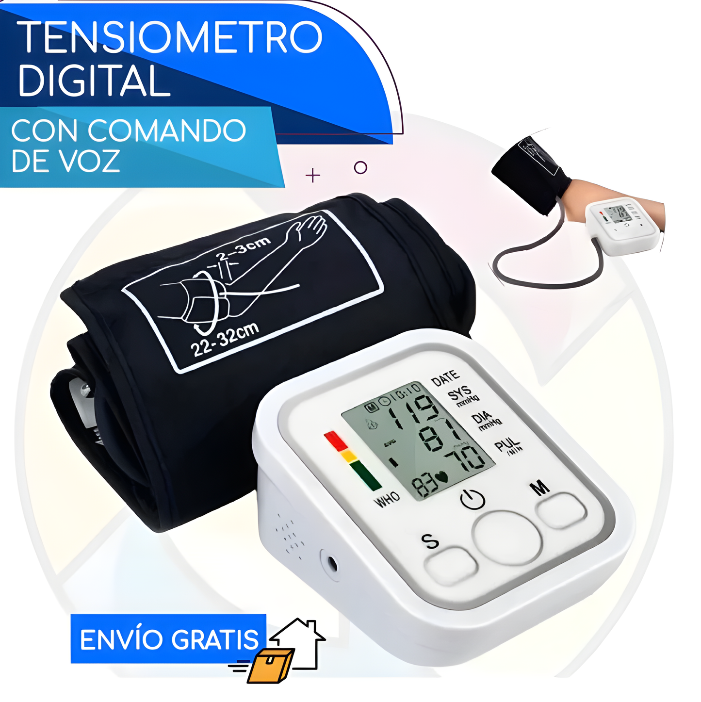 Tensiómetro Digital de Brazo para la Salud con Comando de Voz